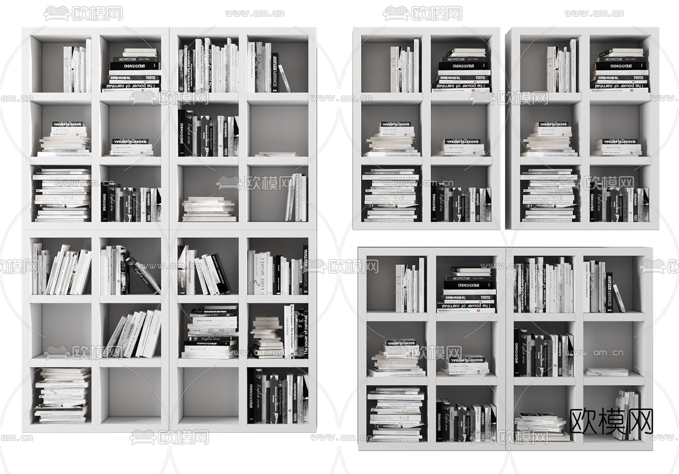 现代白色书柜3d模型-免费3dmax模型库-欧模网