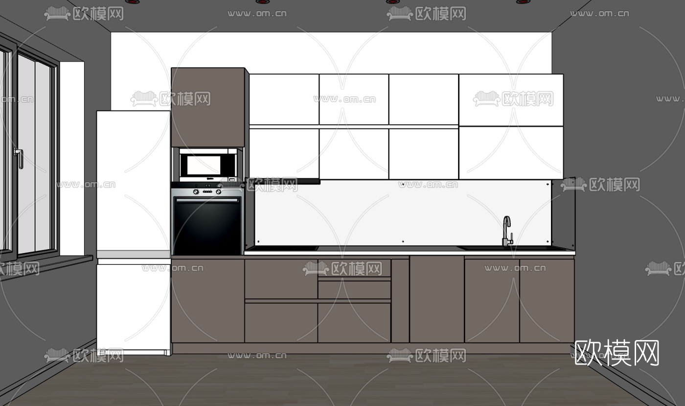 现代实木橱柜免费su模型下载