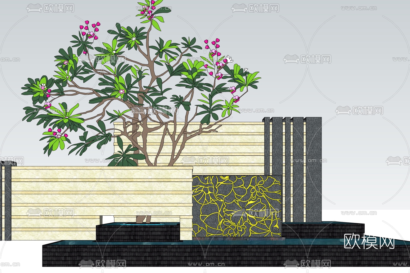 现代景观墙免费su模型下载