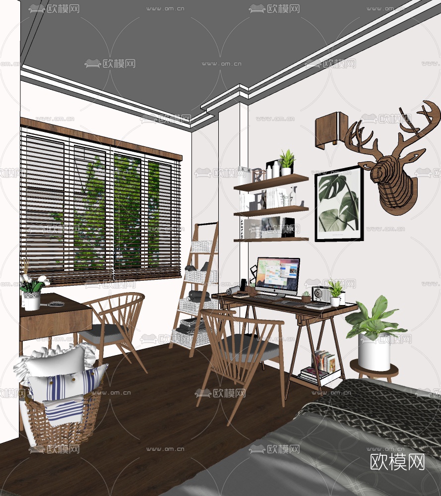 北欧卧室su模型下载（渲染图3）