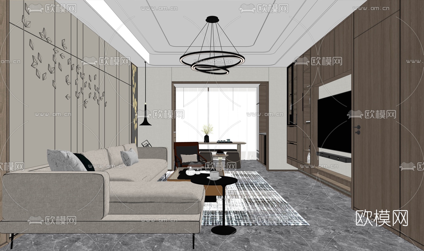 现代简约客厅su模型下载（渲染图2）