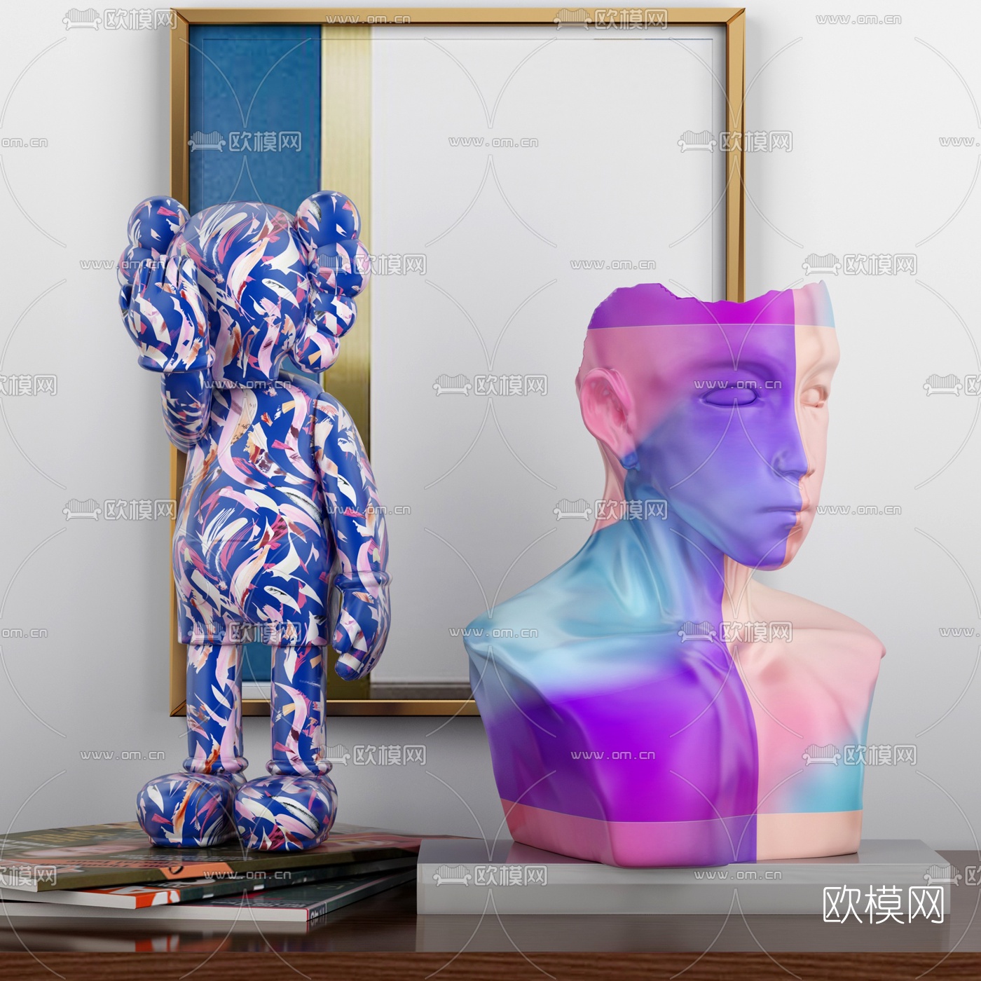 现代炫彩人身雕塑3d模型下载