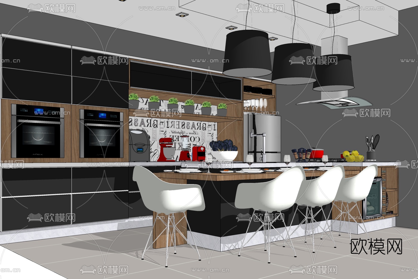 美式厨房免费su模型下载