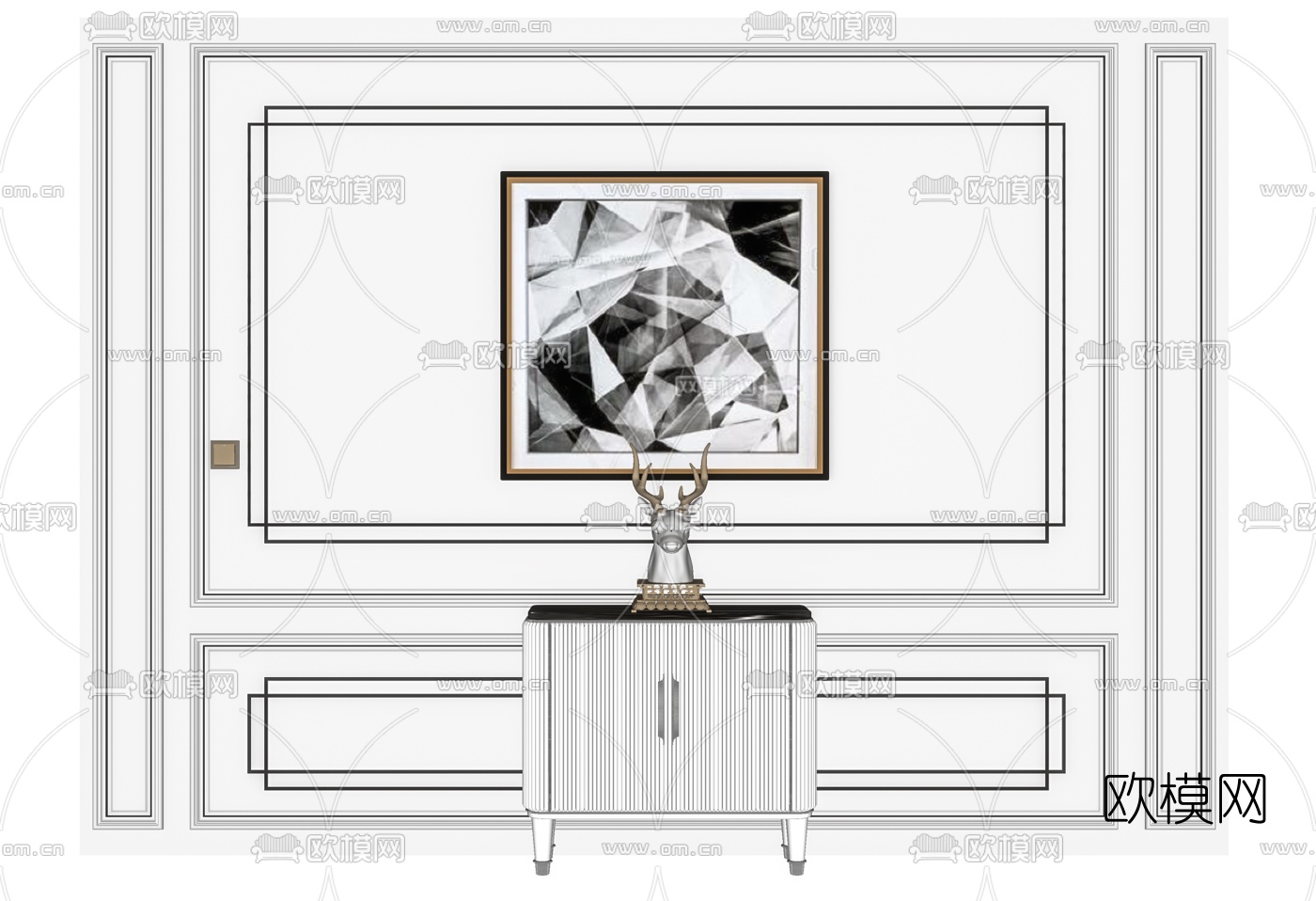 现代轻奢床头柜背景墙su模型下载