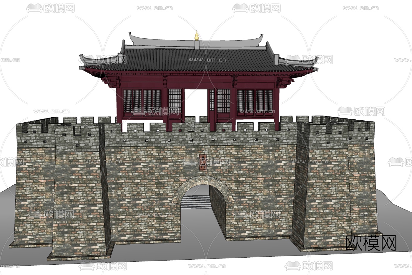 中式城门楼免费su模型下载