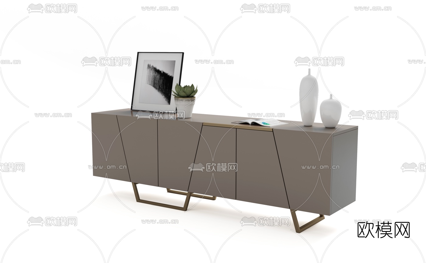 现代漆面电视柜3d模型下载（渲染图2）