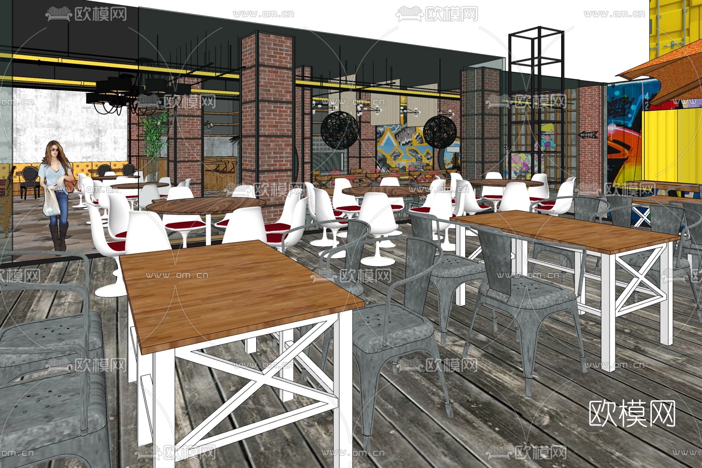 工业风快餐店免费su模型下载