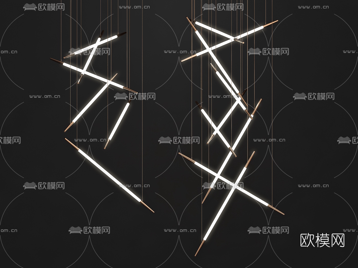 现代金属条形吊灯3d模型-免费3dmax模型库-欧模网