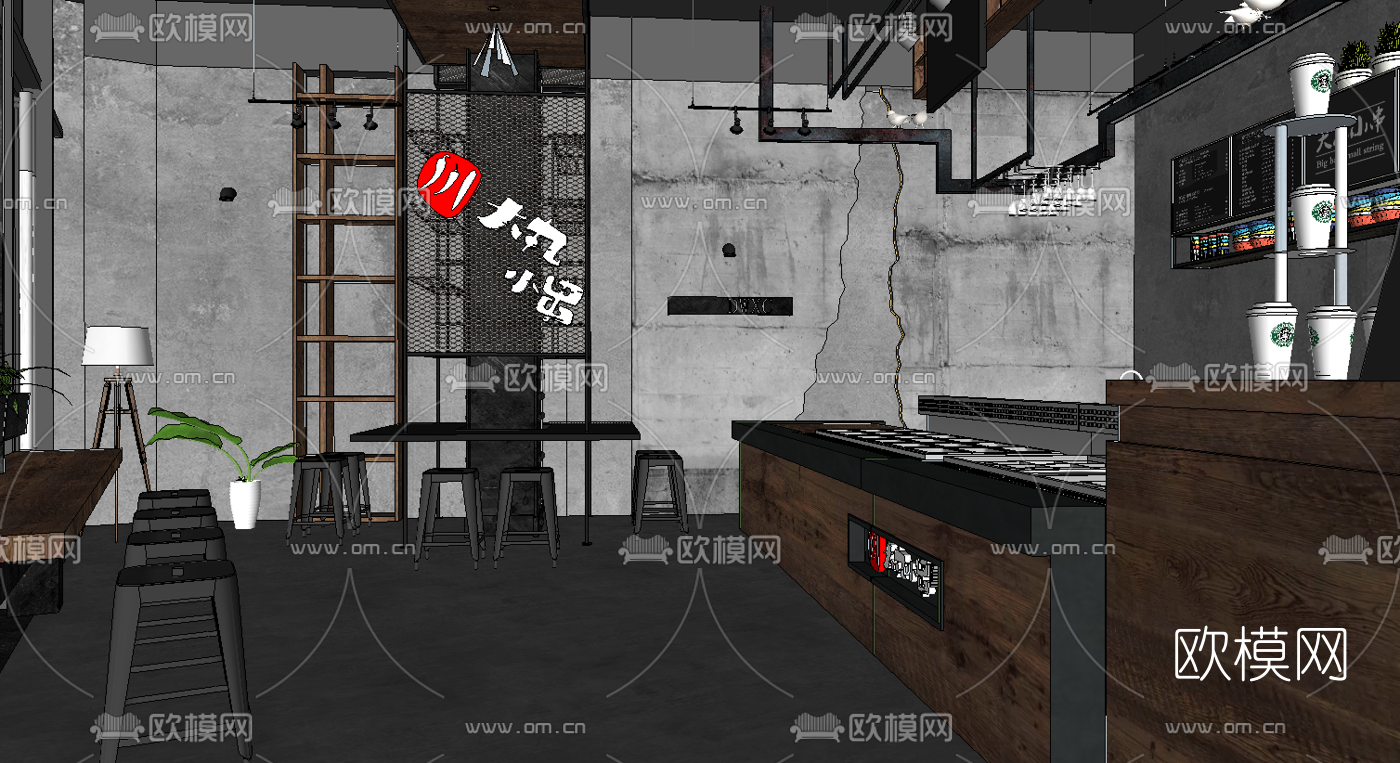 现代咖啡店su模型下载（渲染图3）