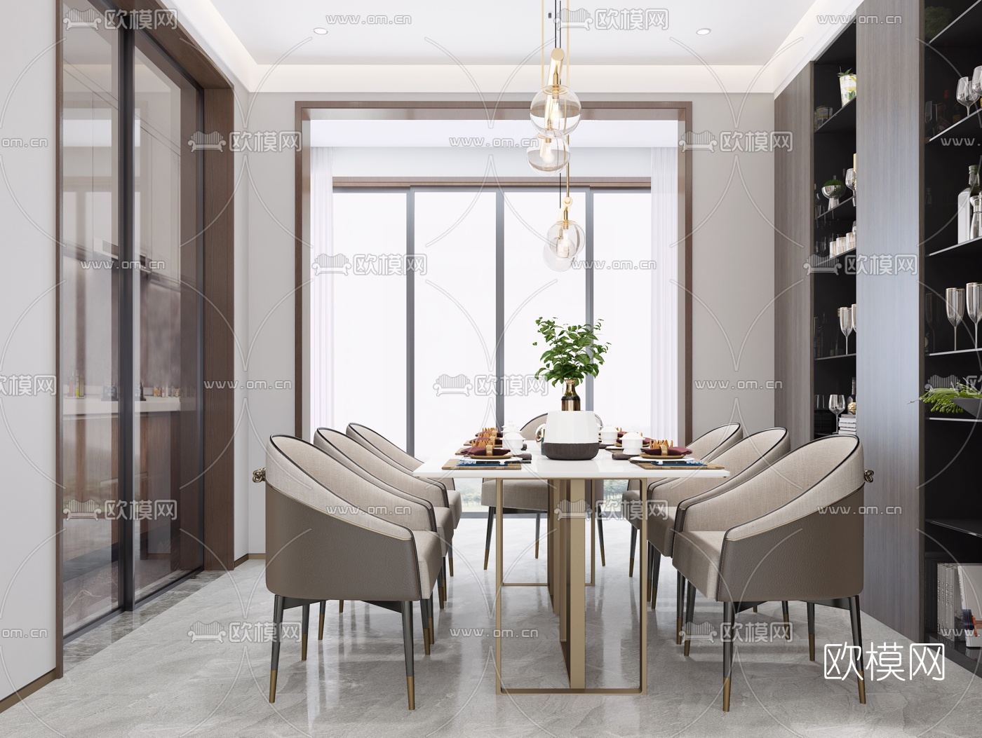 现代轻奢餐桌椅3d模型下载