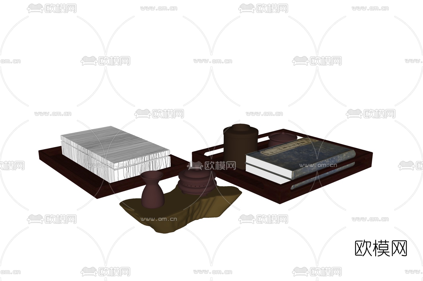 中式茶具书籍免费su模型下载