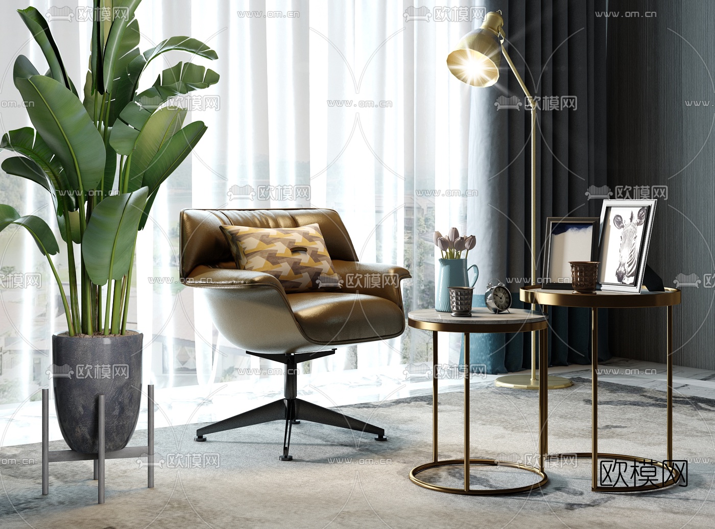 现代皮革办公椅3d模型下载