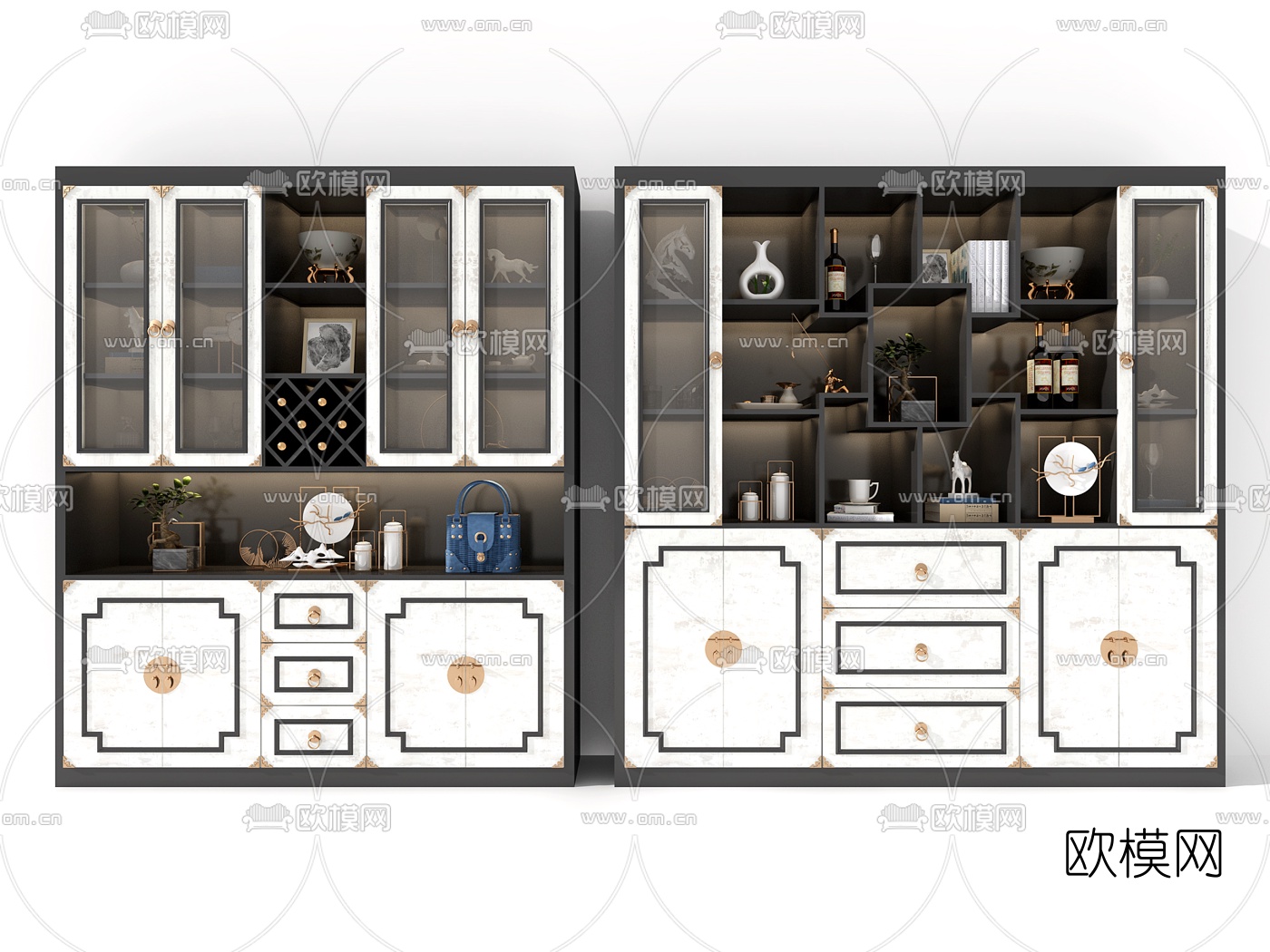 新中式烤漆博古柜3d模型