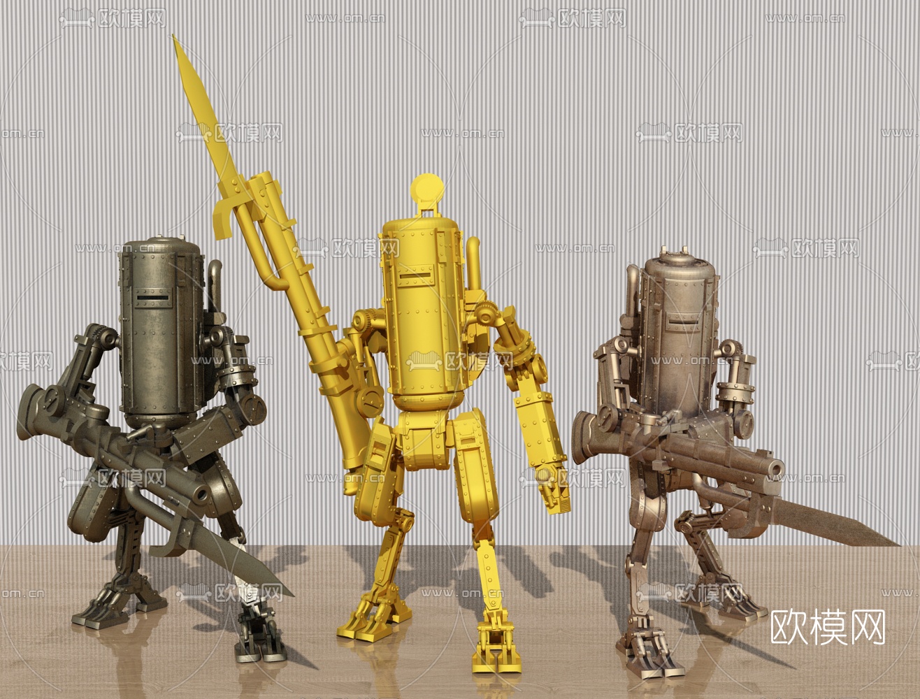 工业风战争机器人雕塑3d模型下载