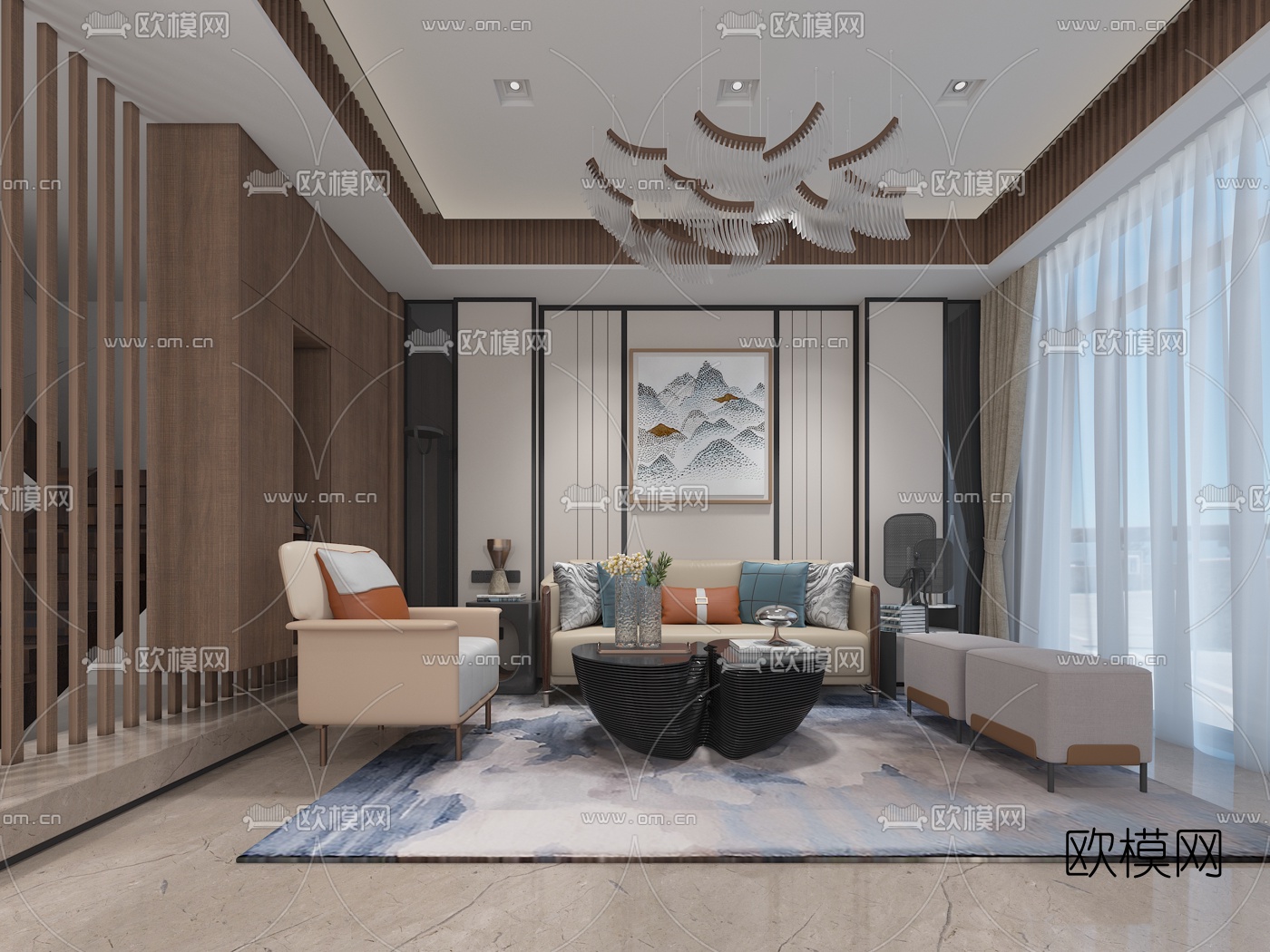 新中式售楼处接待区免费3d模型下载