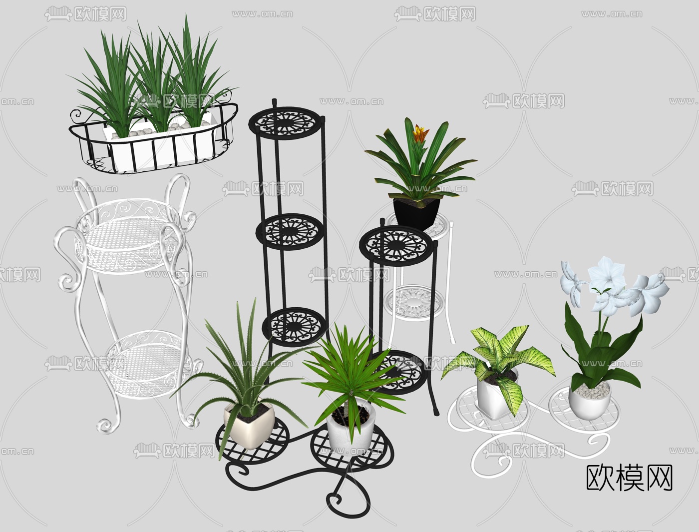 欧式铁艺花架盆栽su模型下载
