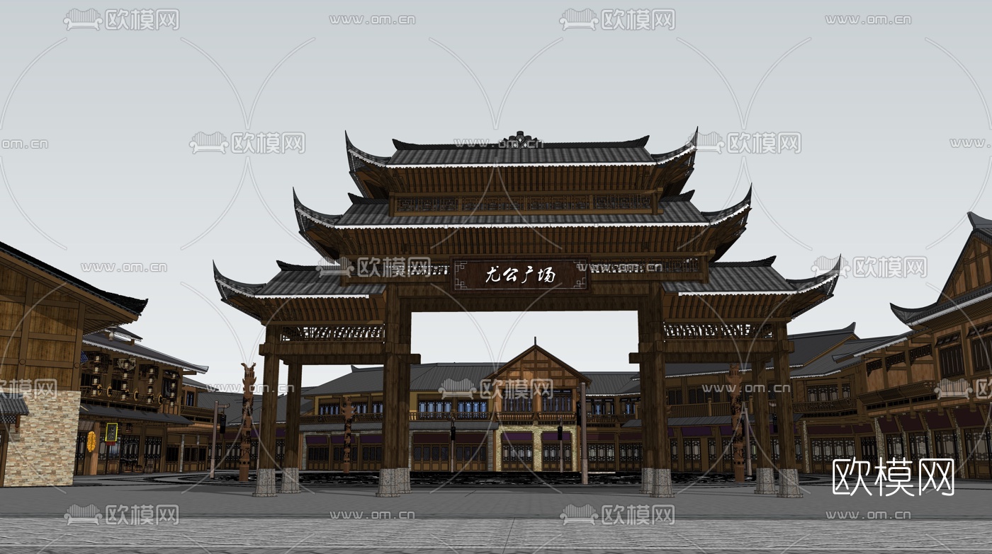 中式民俗古建su模型下载（渲染图1）