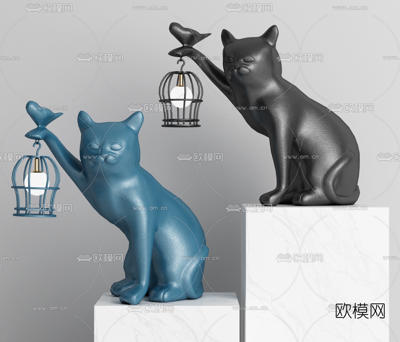 现代小猫台灯摆件3d模型