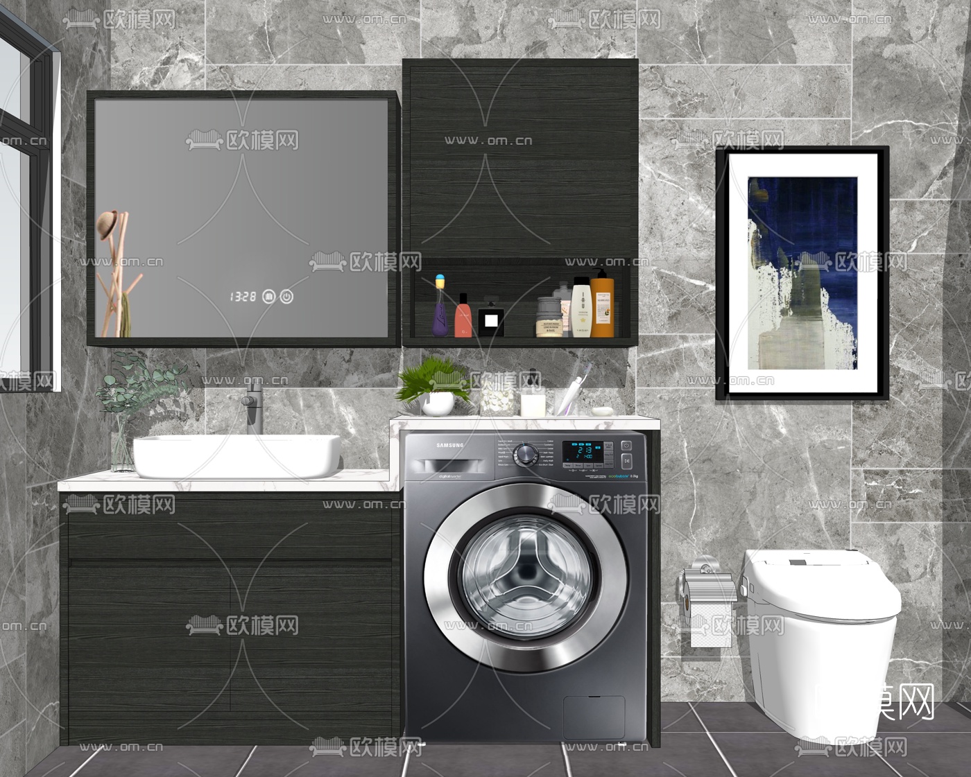 现代卫生间浴室su模型下载