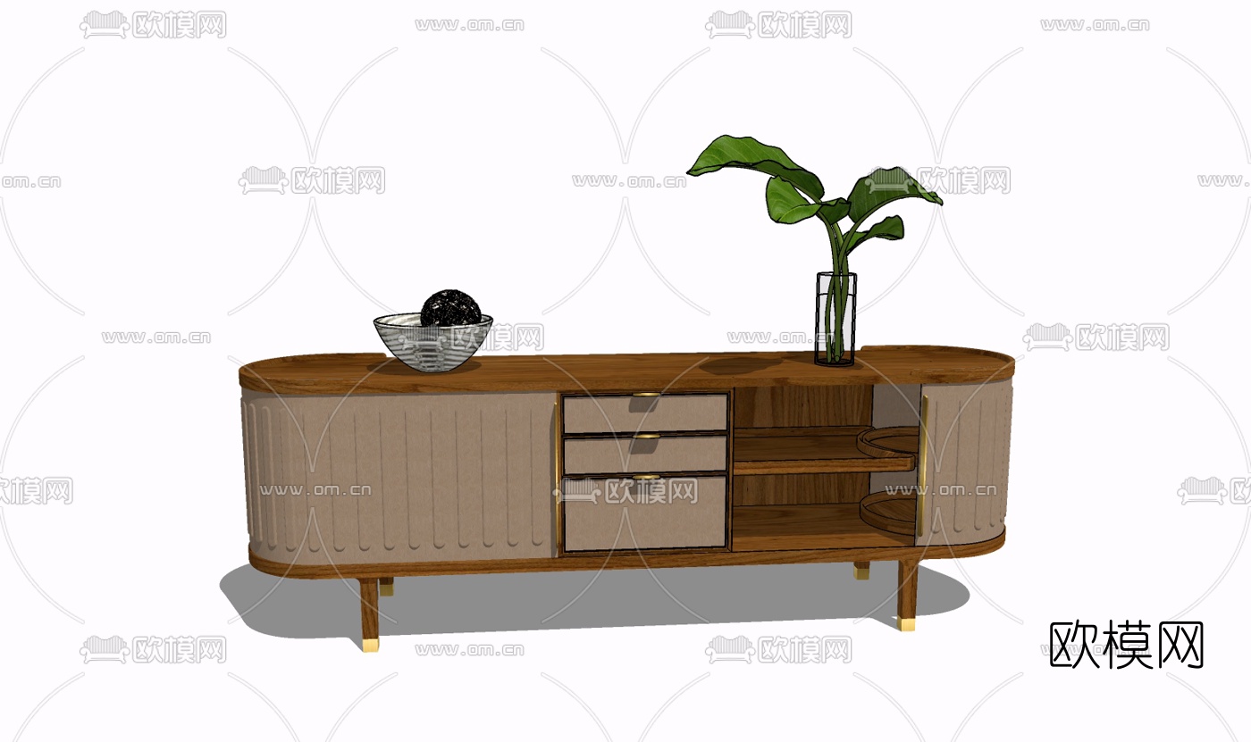 现代实木边柜免费su模型下载