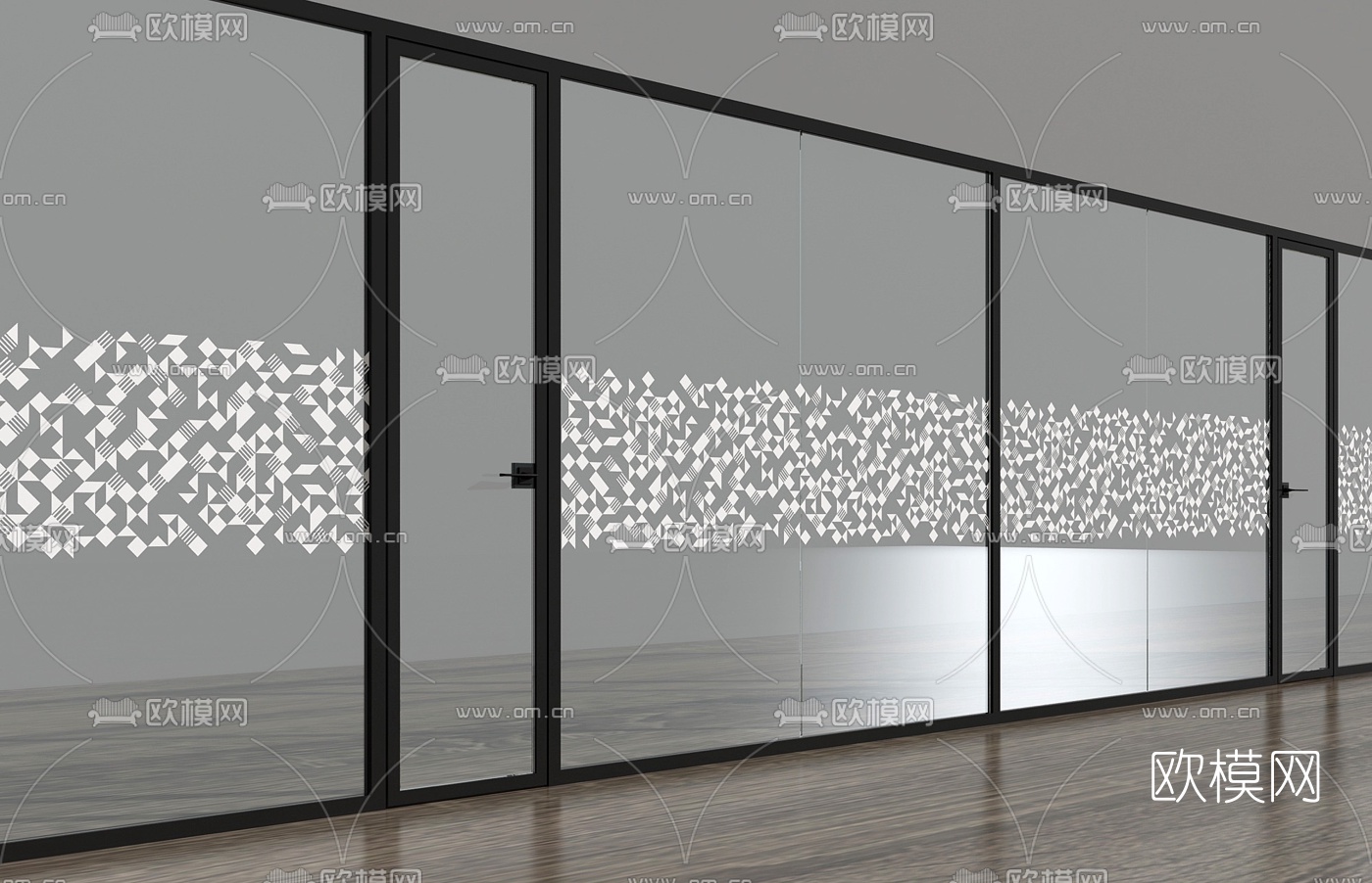 现代办公铝合金玻璃隔断3d模型下载（渲染图1）