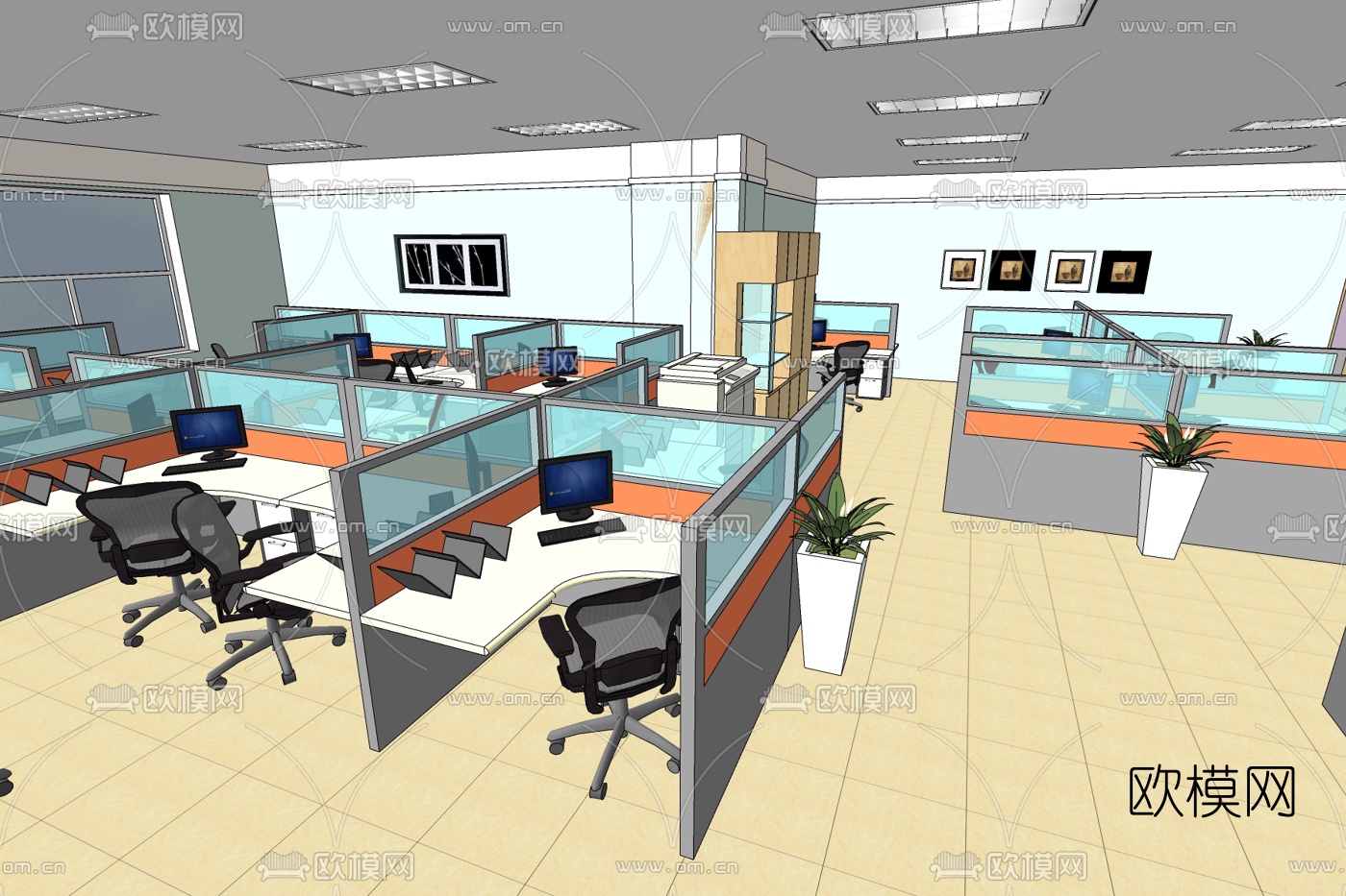 现代办公区免费su模型下载