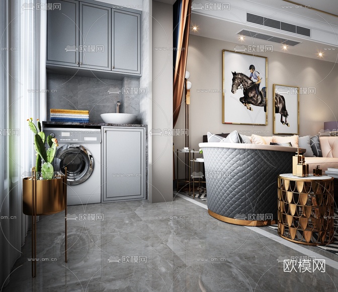 现代轻奢客厅餐厅3d模型下载(渲染图4)