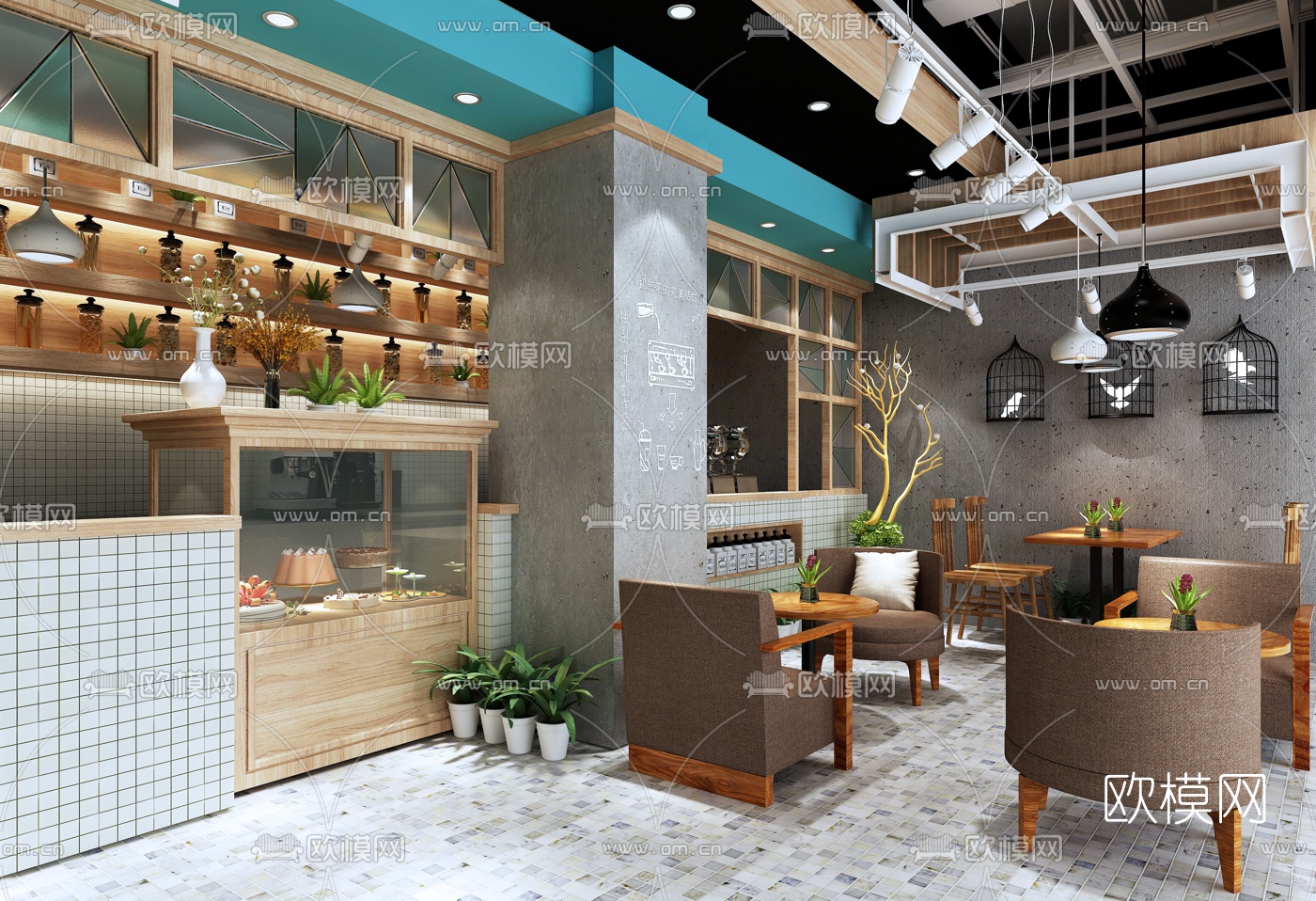 现代咖啡奶茶店3d模型