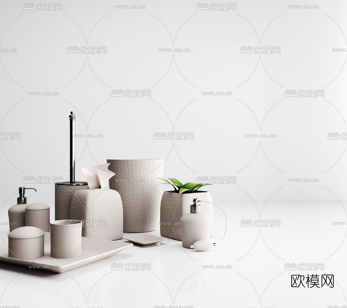 现代皮革盆栽器皿3d模型