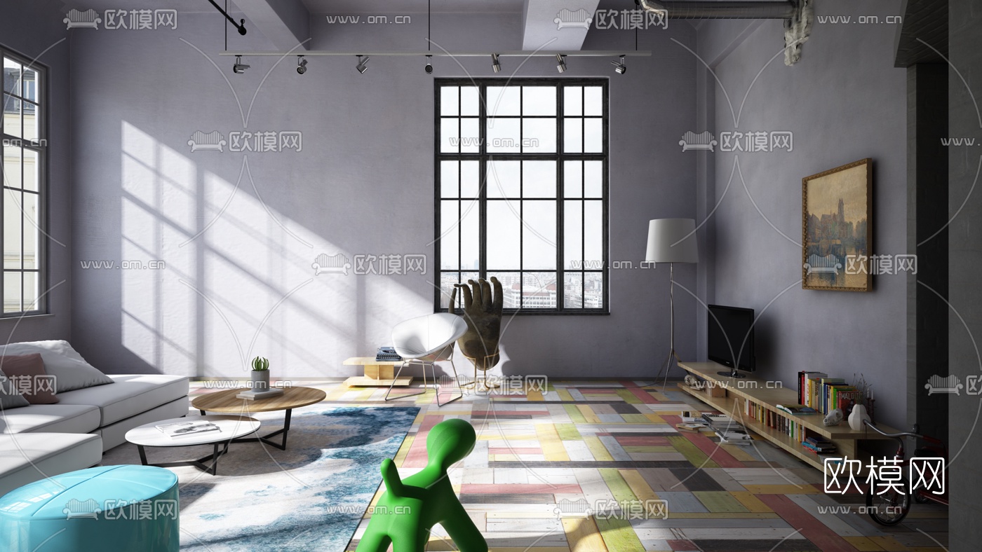 工业风写实客厅餐厅3d模型