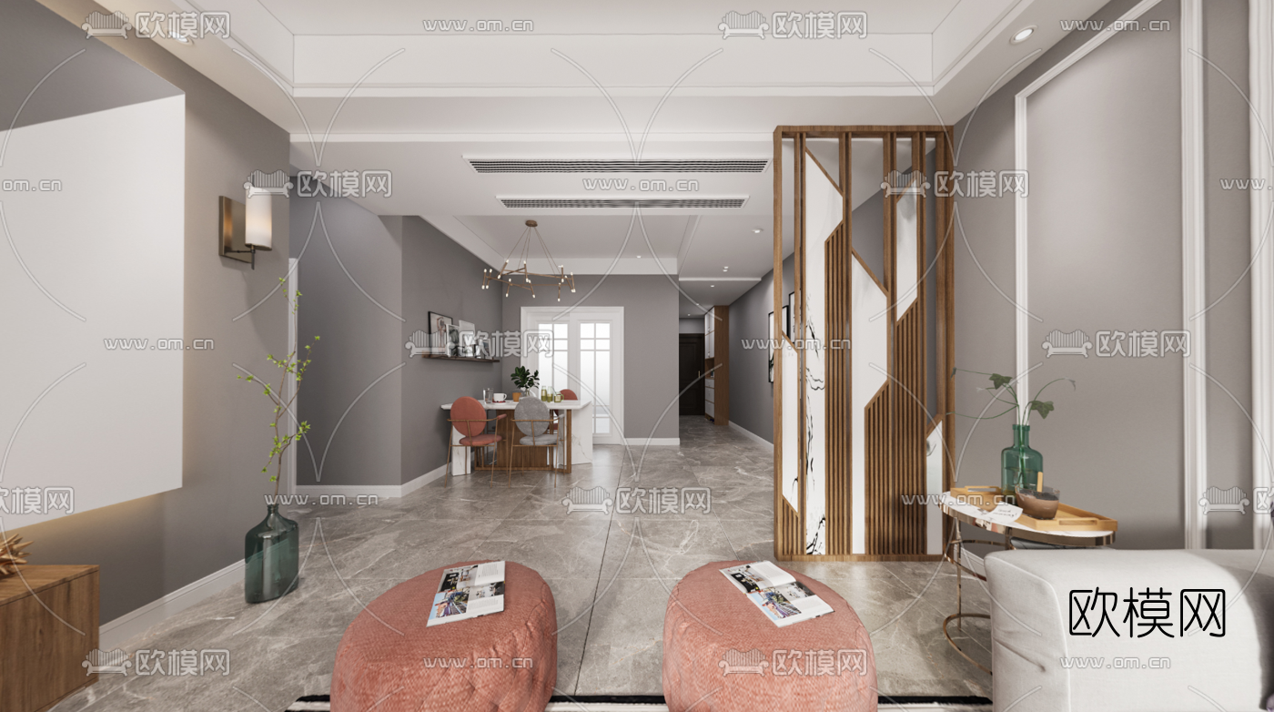 北欧客厅餐厅cr全景3d模型