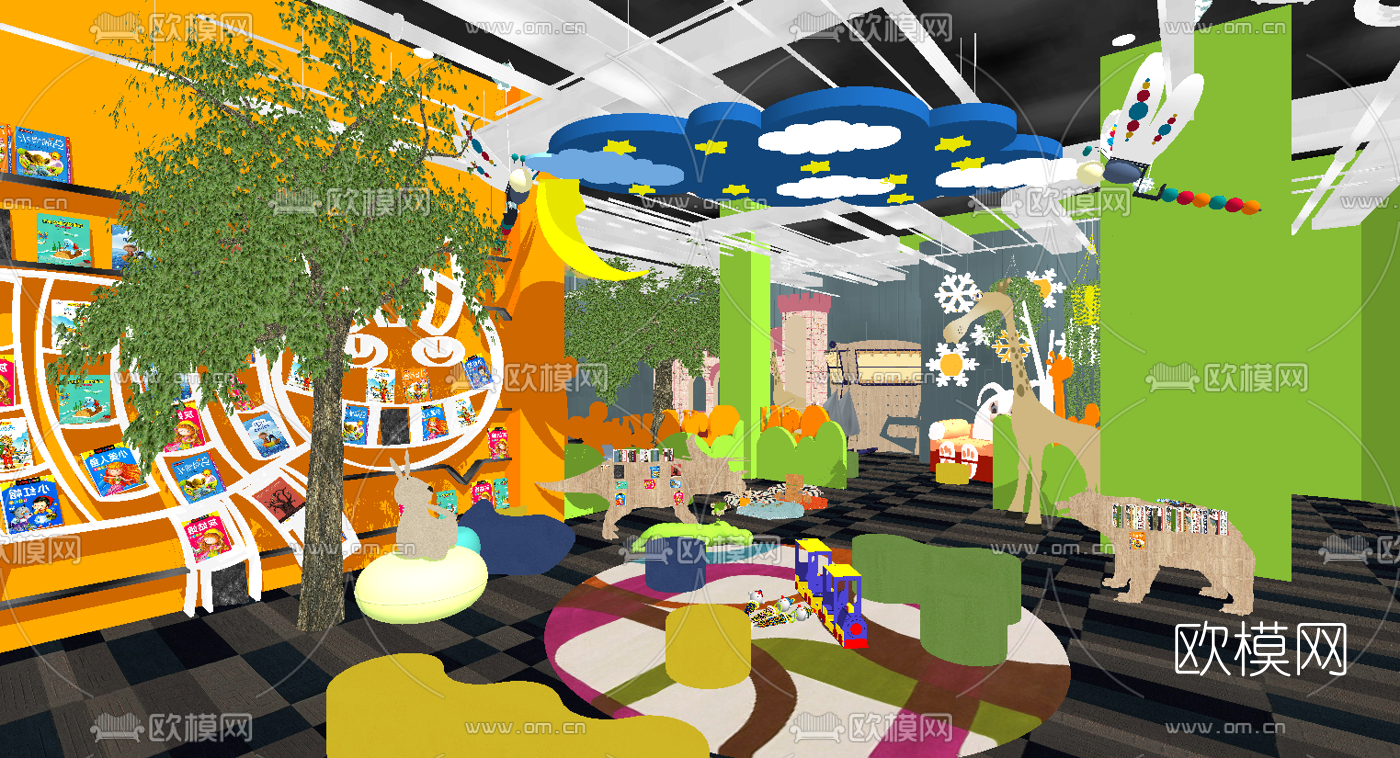 现代儿童活动室su模型下载（渲染图2）
