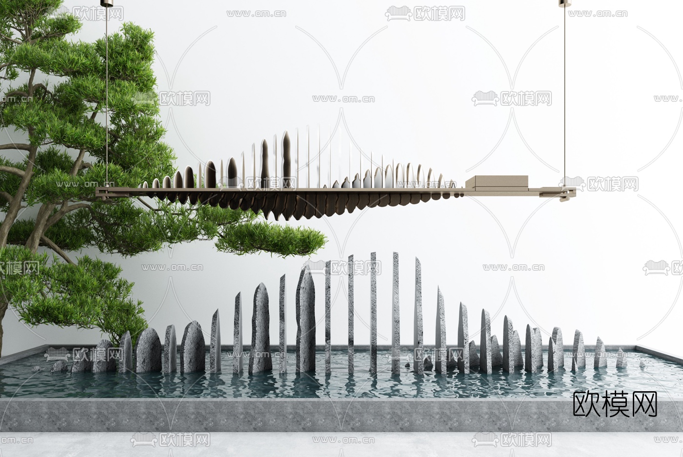 新中式假山水景园艺小品3d模型