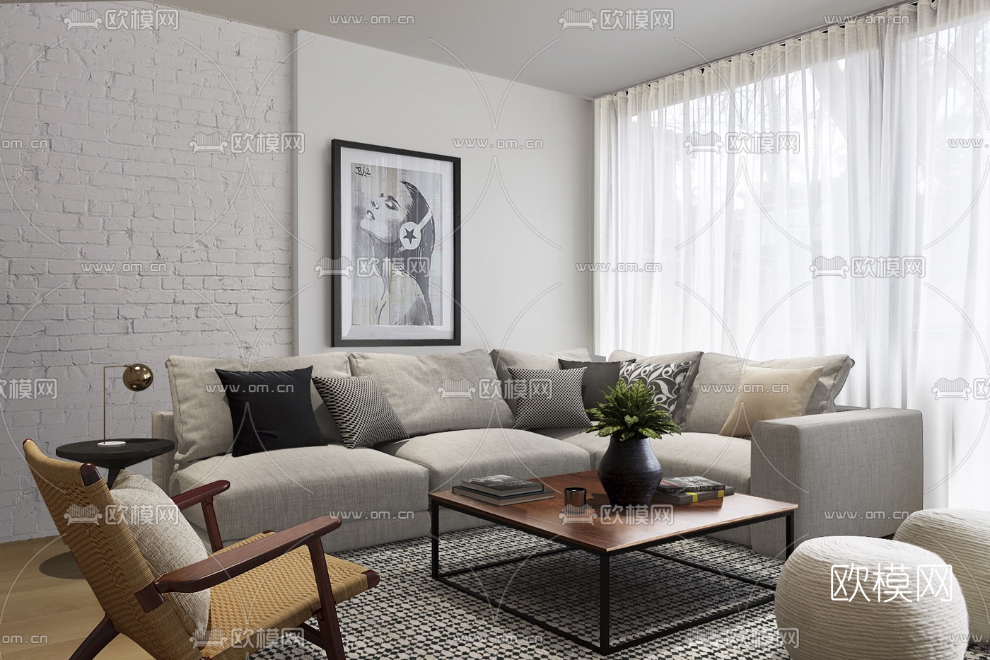 Ancerl工作室 北欧客厅3d模型下载（渲染图1）