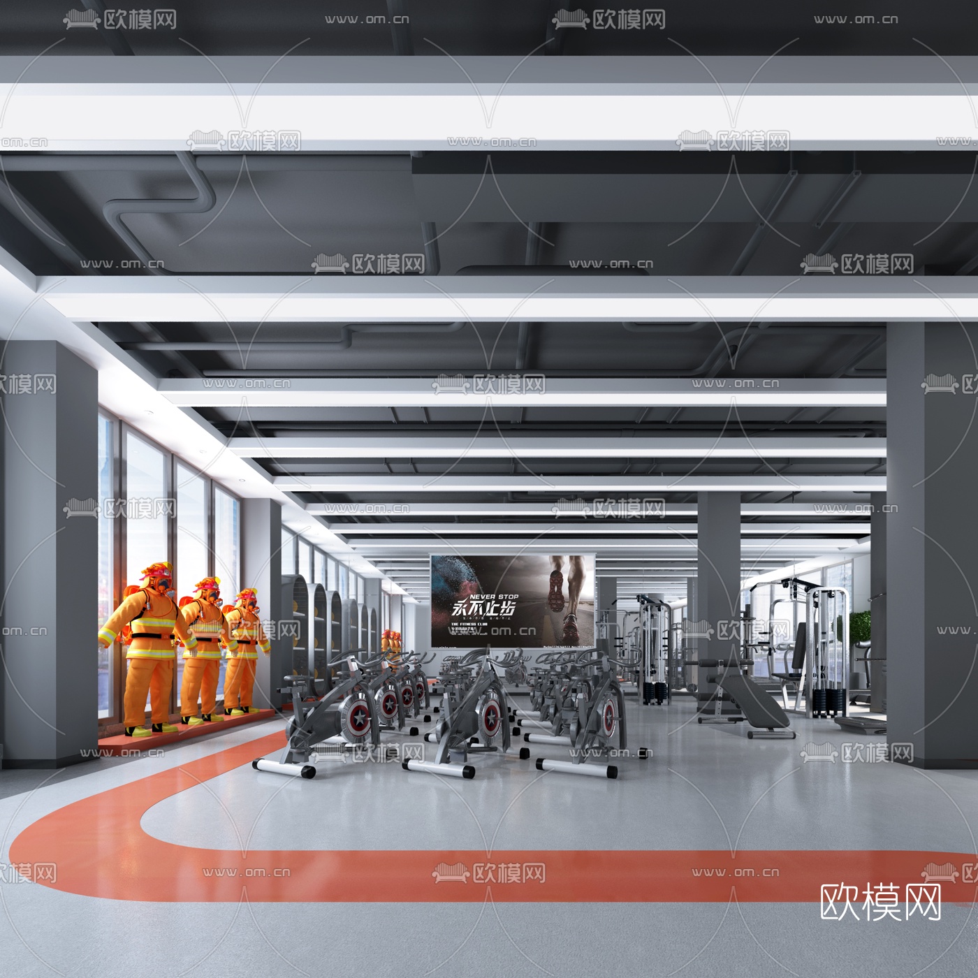 工业风健身房3d模型下载（渲染图1）