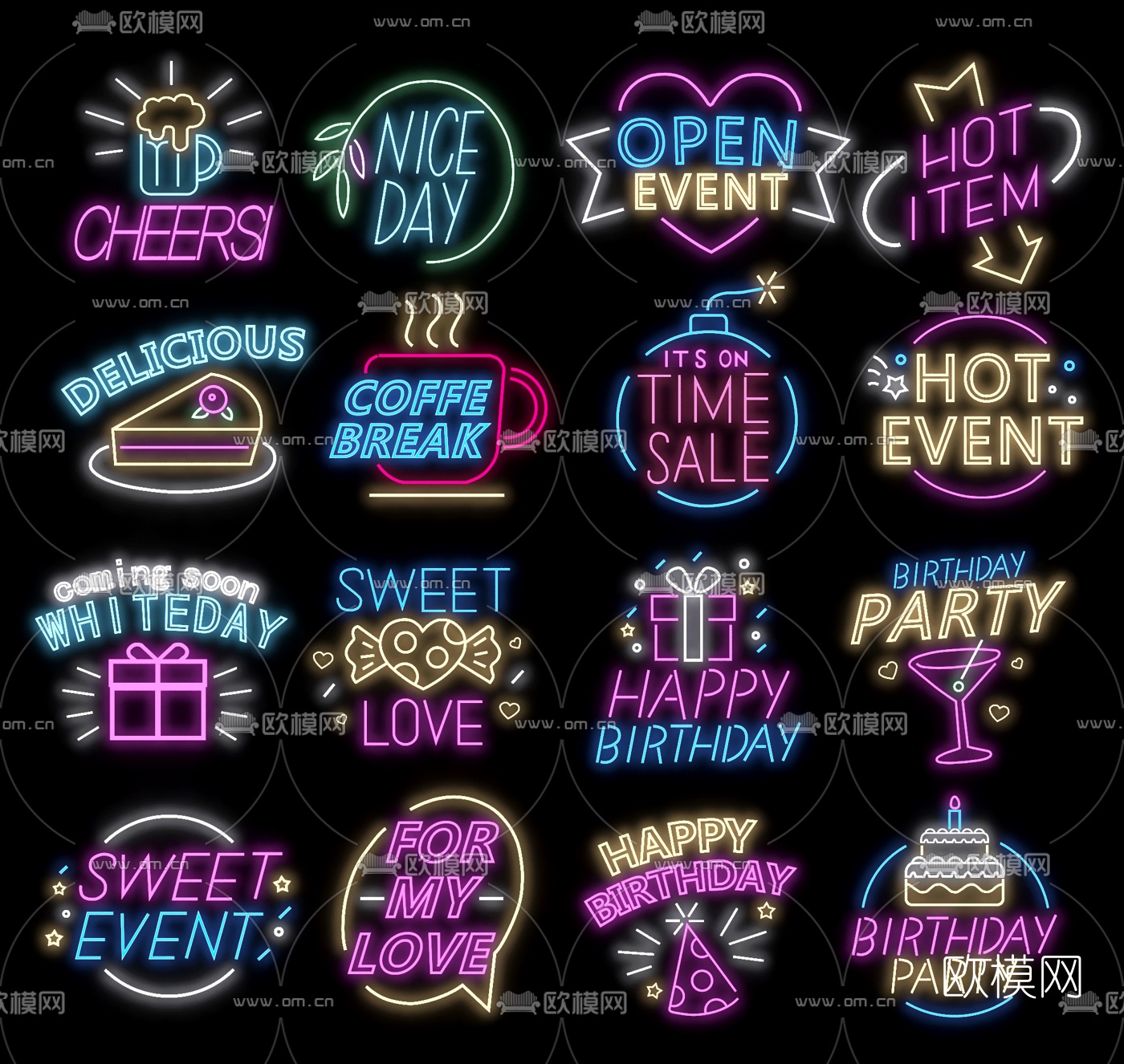 现代酒吧霓虹灯3d模型下载