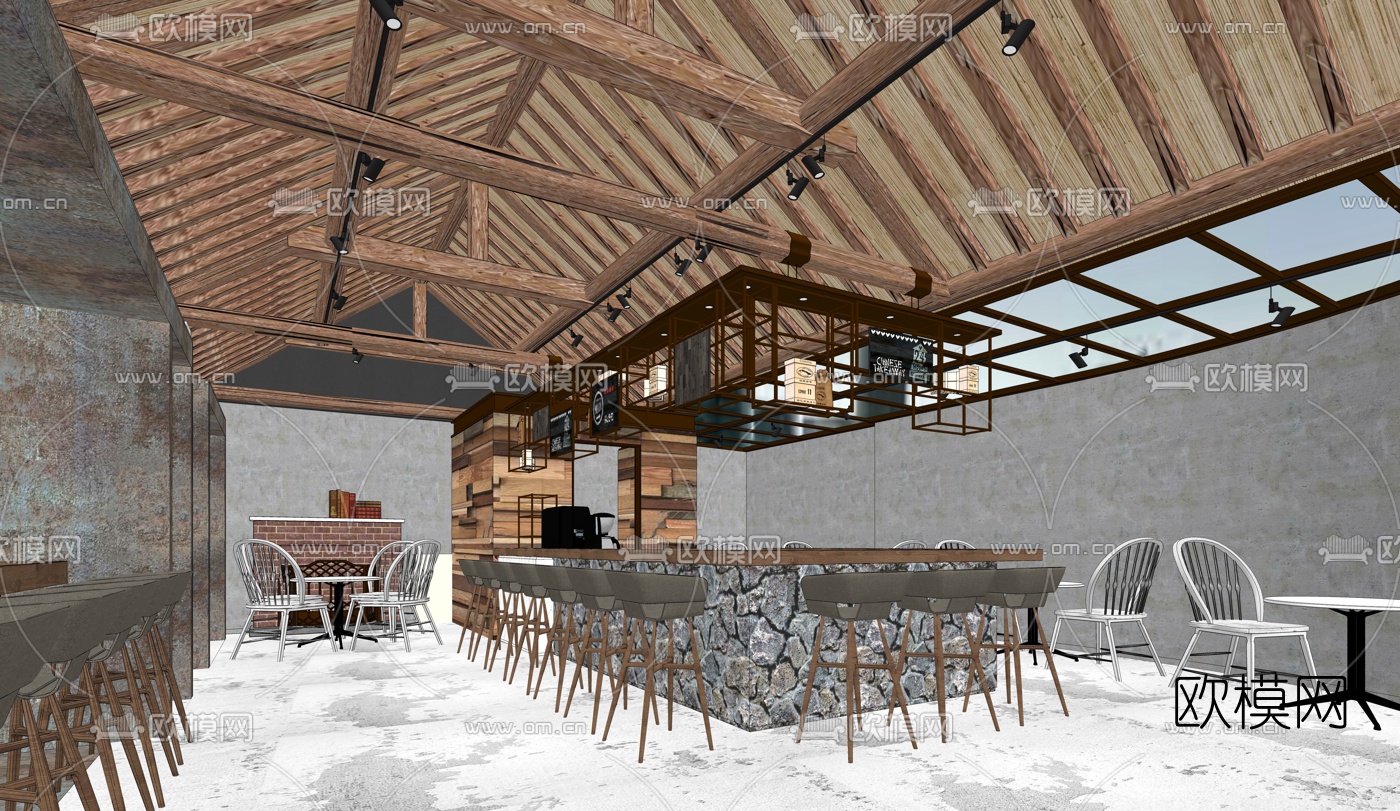 工业风酒吧su模型下载