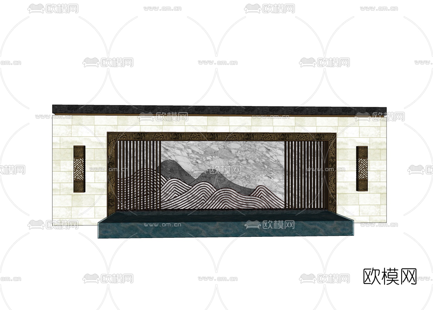 中式景观墙免费su模型下载