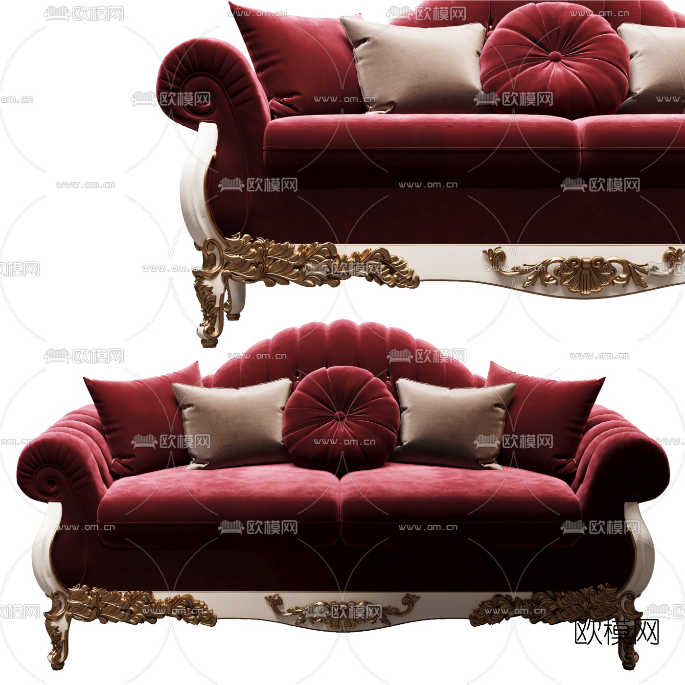 欧式绒布双人沙发3d模型下载