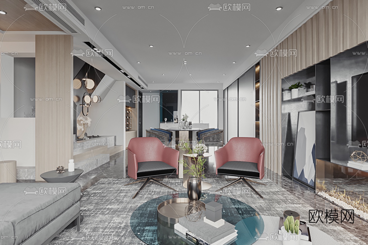 现代客厅餐厅3d模型