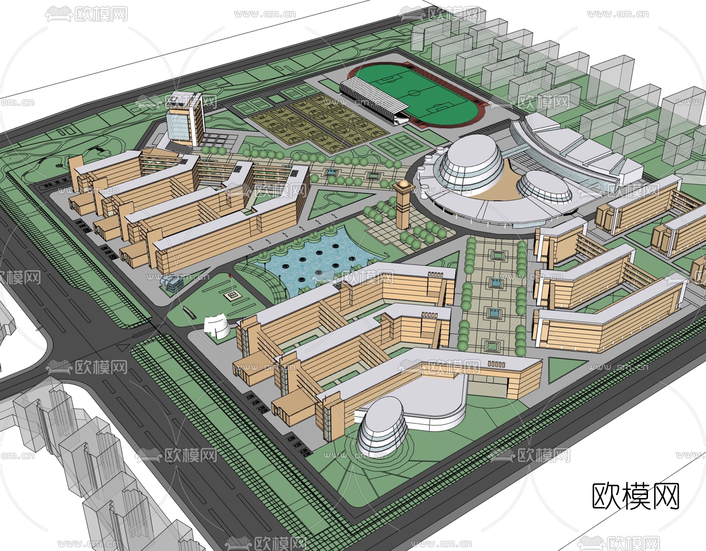 现代学校规划免费su模型下载