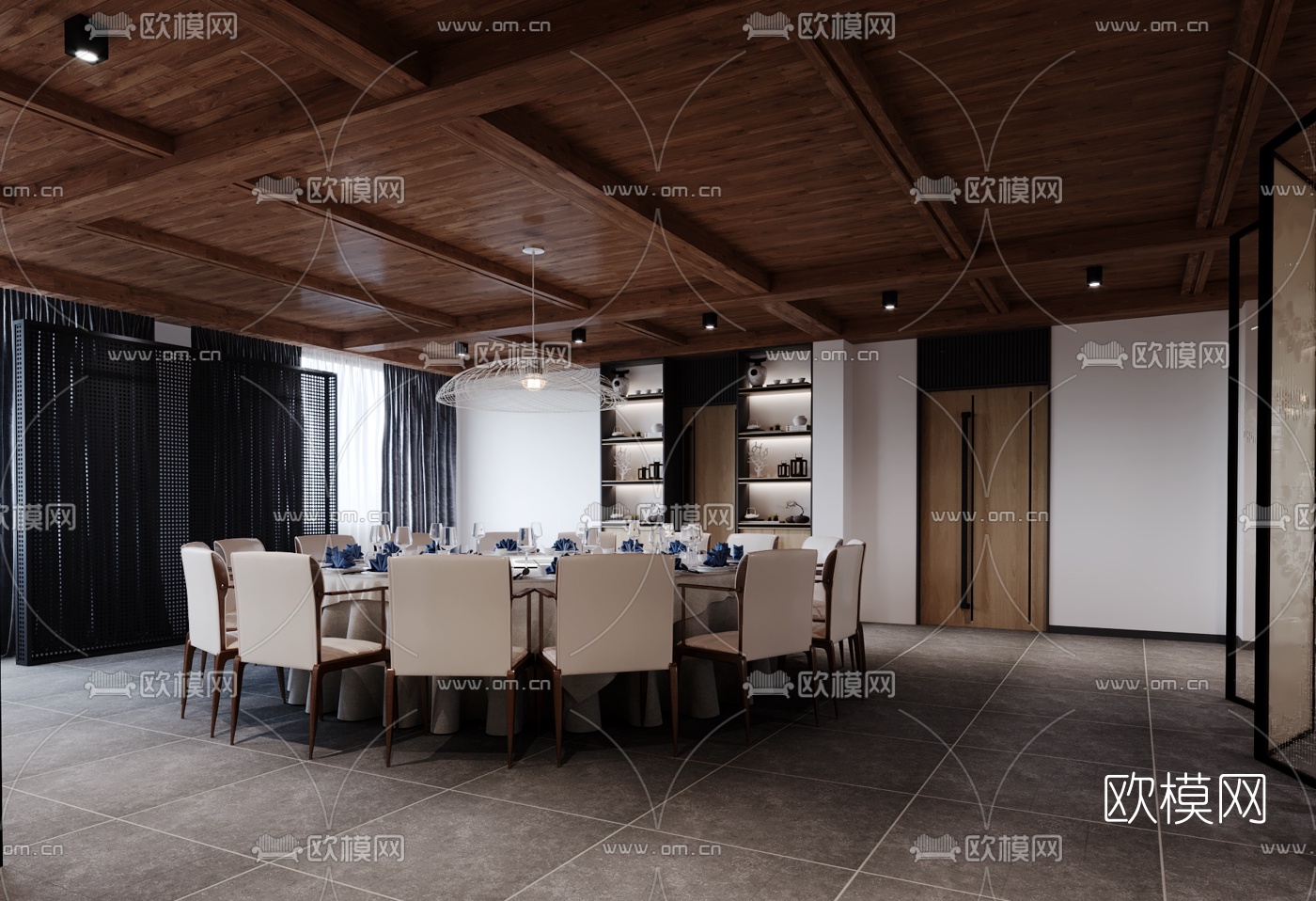新中式餐厅包房3d模型