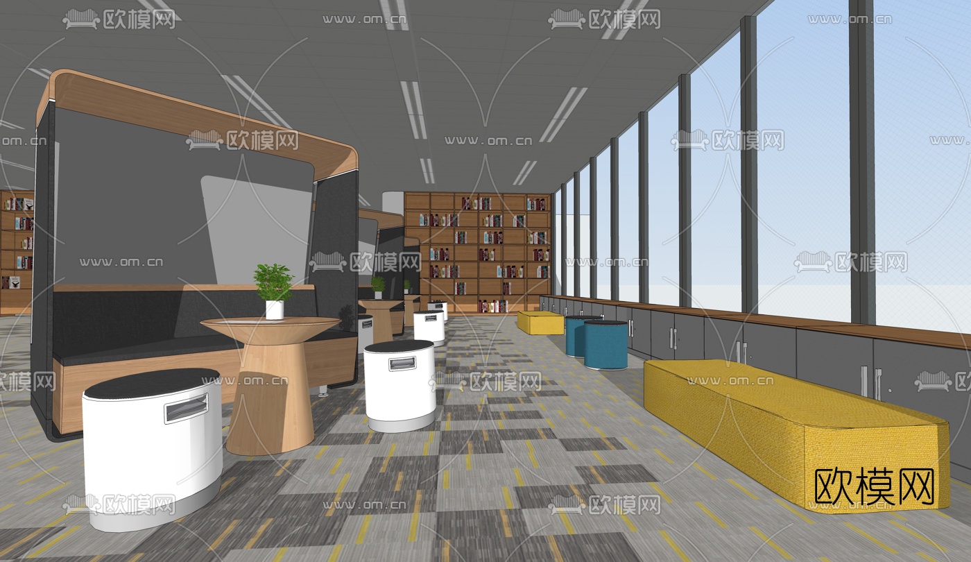 现代办公室休息区su模型下载