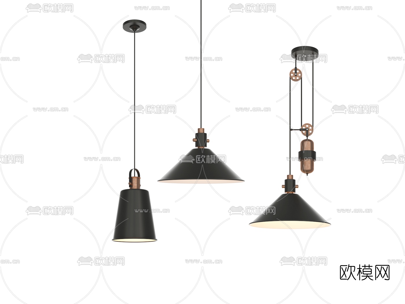 工业风铁艺吊灯3d模型下载（渲染图1）