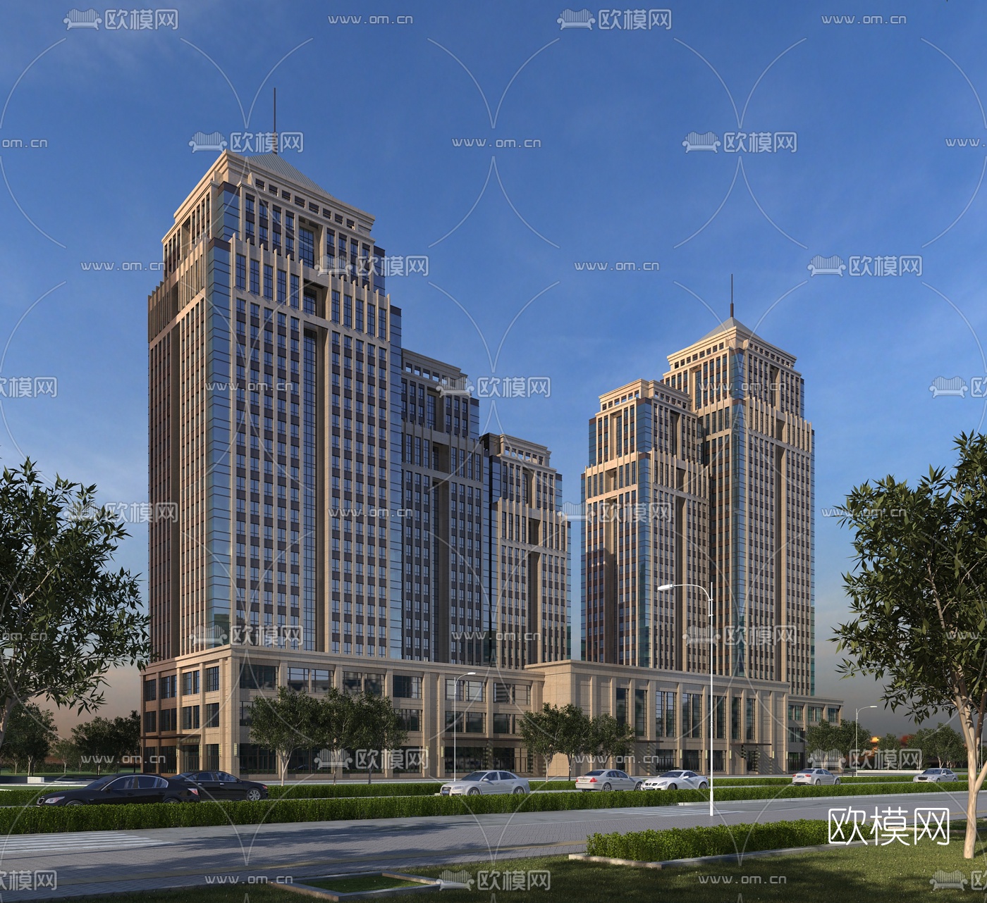 简欧办公楼建筑外观3d模型