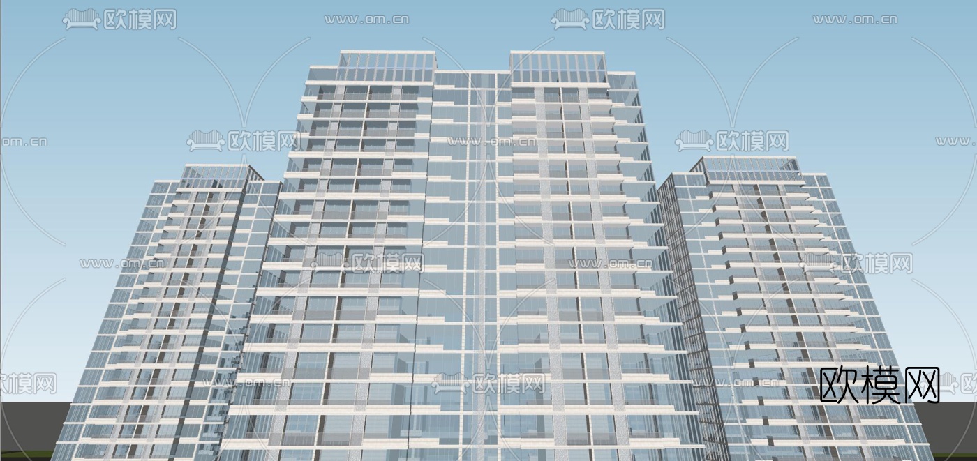 现代商住综合楼su模型下载（渲染图5）