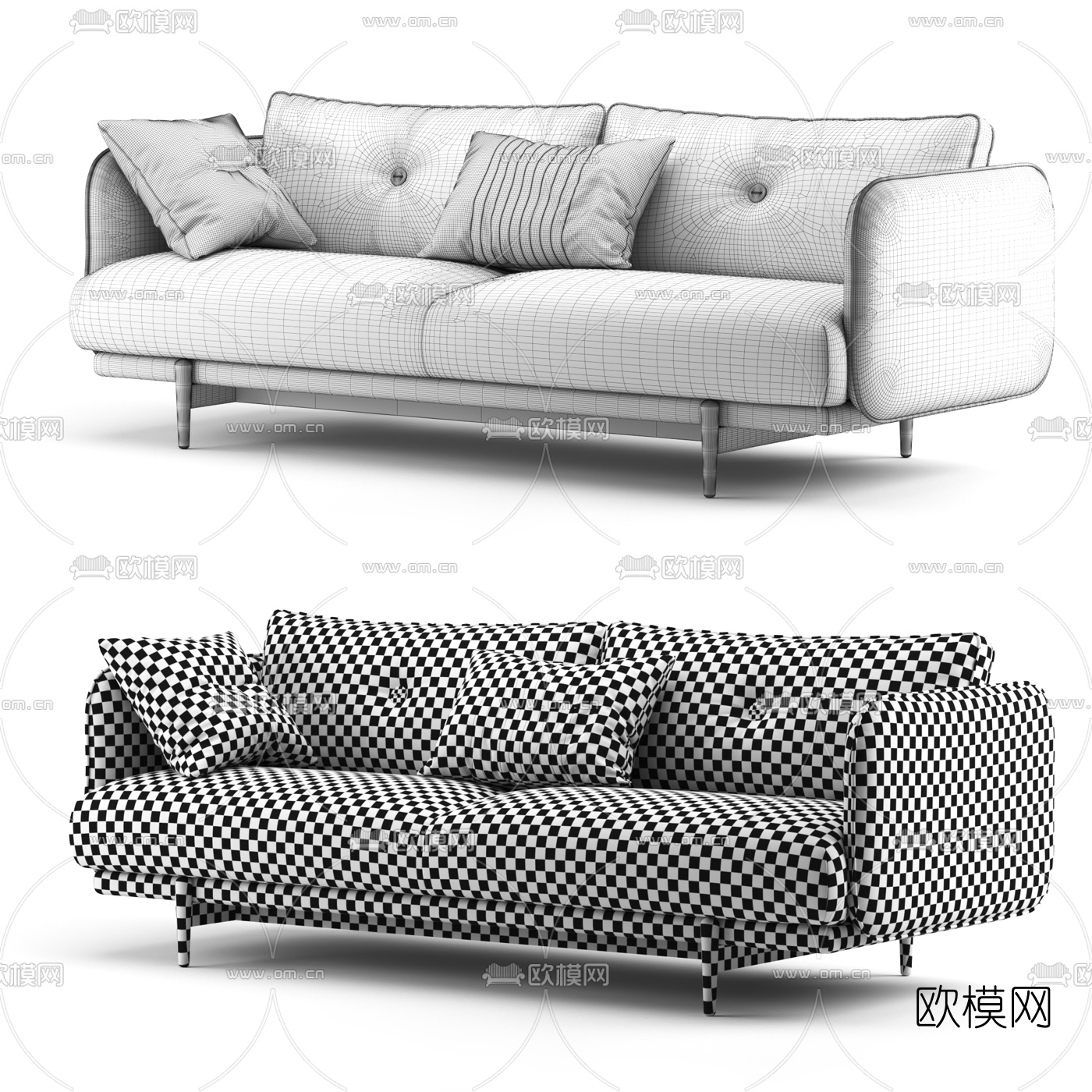 北欧布艺双人沙发3d模型下载（渲染图4）