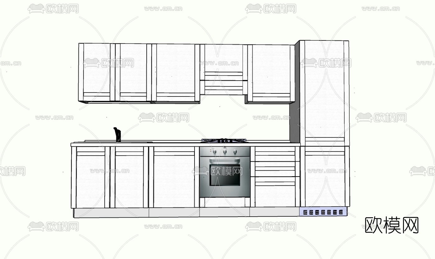 现代实木橱柜免费su模型下载