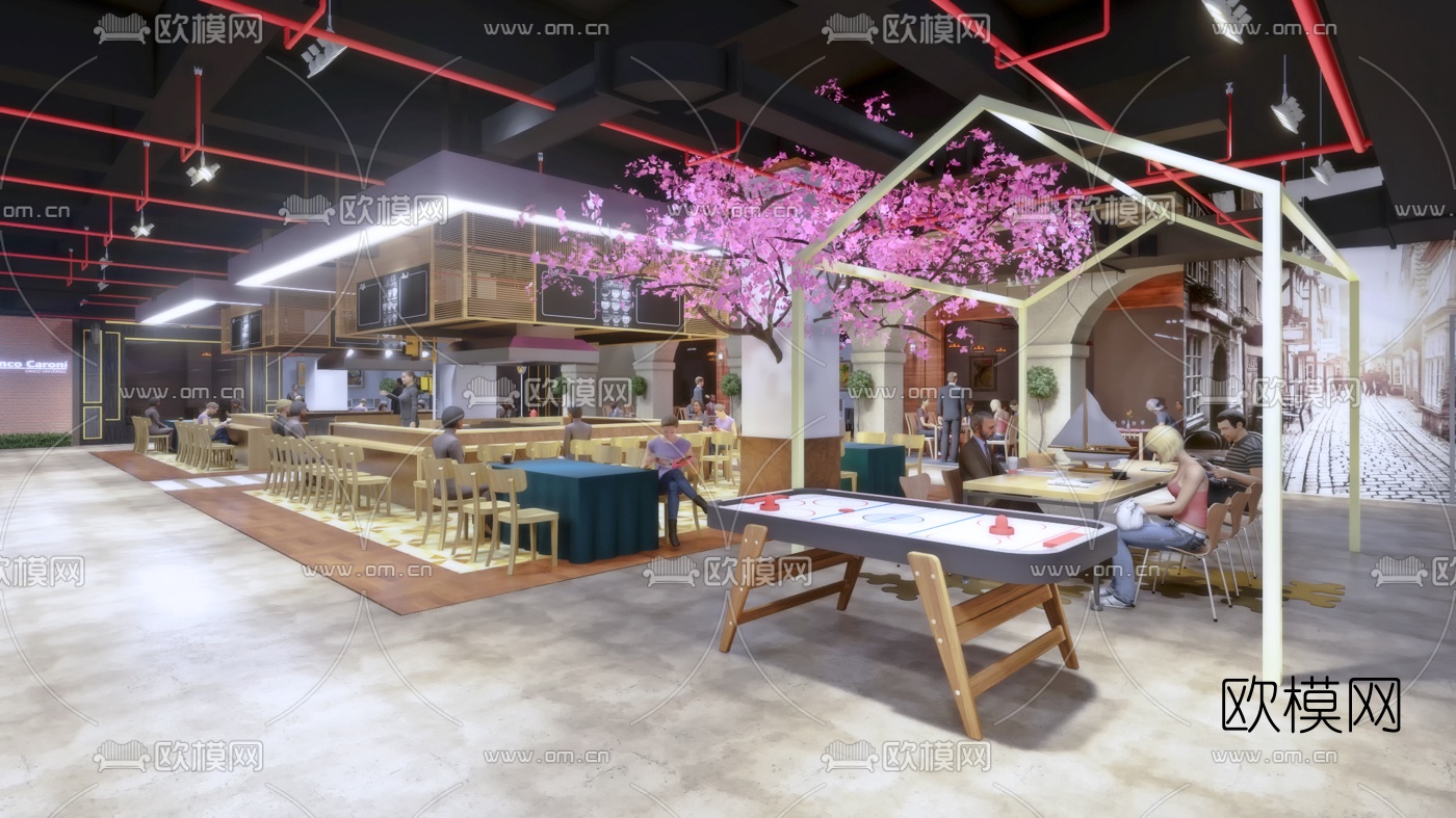 现代街景主题餐厅su模型下载（渲染图1）