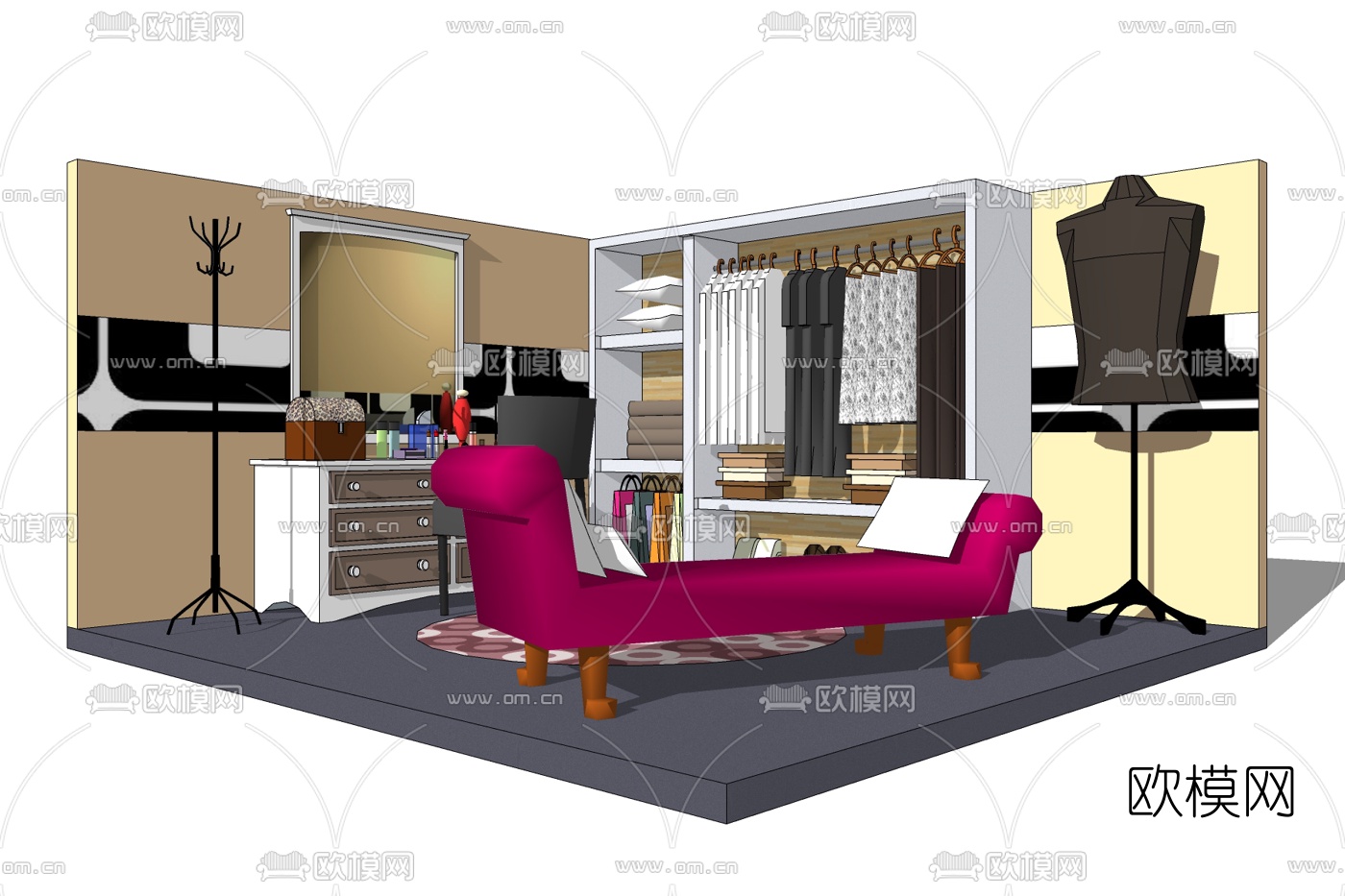 现代衣帽间免费su模型下载